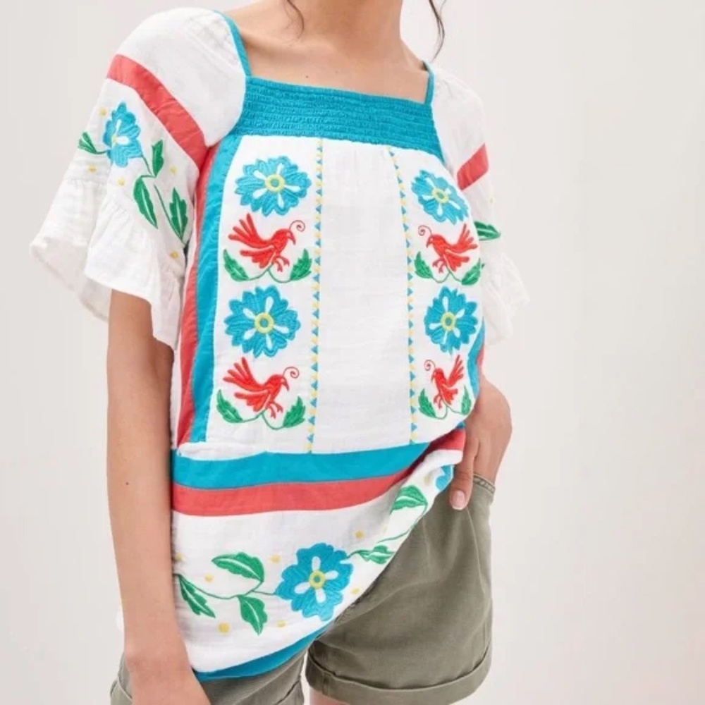 Seen Worn Kept Embroidered Tunic Peasant Blouse from Anthropologie